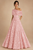 A-Line Floor Length One Shoulder Long Mother of the Bride Dresses with Lace (SHI22500179)