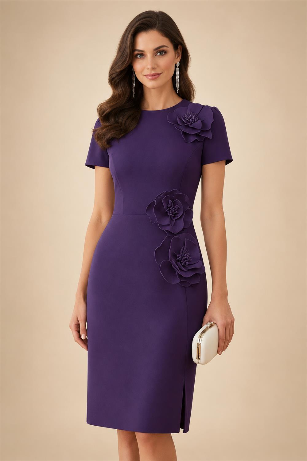 Satin Scoop Neck Mother of the Bride & Groom Dresses with 3D Flower (SHI22500338)