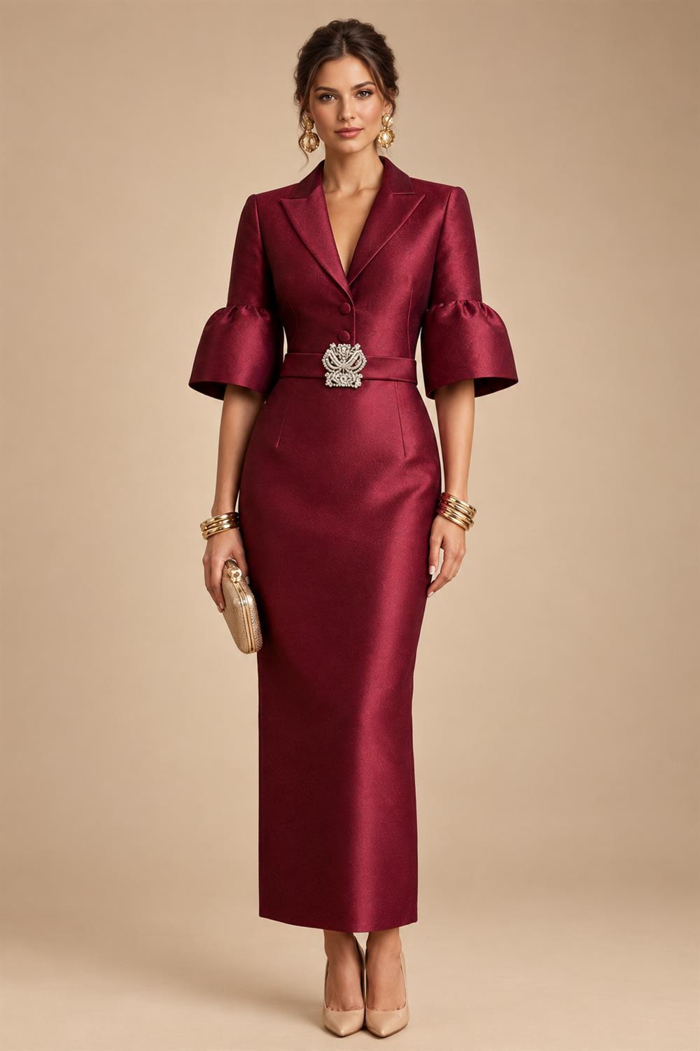 Sheath/Column Scoop Neck Velvet Floor-Length Mother of the Bride & Groom Dresses with Rhinestones (SHI22501640)