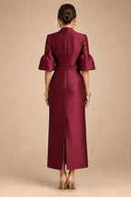 Jacquard Sheath/Column V-Neck Tea-Length Mother of the Bride & Groom Dresses for Women (SHI22501292)