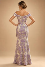 Sheath Floral Jacquard Off Shoulder Mother of the Bride & Groom Dresses with Flower (SHI22500777)