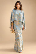 Cape Sleeve Jacquard Satin Ruched Mother of the Bride Dresses 2 Piece (SHI22500528)