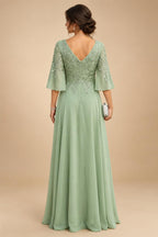 A-Line/Princess One Shoulder Chiffon Floor-Length Mother of the Bride & Groom Dresses with Lace Appliques, Sweep Train & Side Sash (SHI22501663)