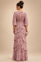 A-Line/Princess V-Neck Floral Print High-Low Mother of the Bride & Groom Dresses with Ruched Bodice (SHI22501569)