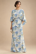 Sheath Chiffon Floral Print Cape Sleeves Mother of the Bride & Groom Dresses for Formal Wedding (SHI22500682)