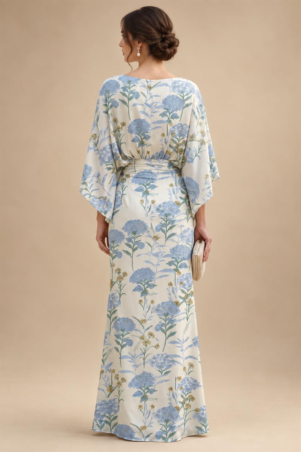 Sheath Chiffon Floral Print Cape Sleeves Mother of the Bride & Groom Dresses for Formal Wedding (SHI22500682)