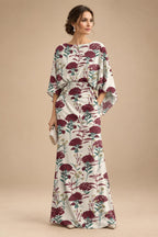 Sheath Chiffon Floral Print Cape Sleeves Mother of the Bride & Groom Dresses for Formal Wedding (SHI22500682)