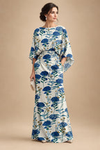 Sheath Chiffon Floral Print Cape Sleeves Mother of the Bride & Groom Dresses for Formal Wedding (SHI22500682)
