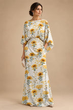 Sheath Chiffon Floral Print Cape Sleeves Mother of the Bride & Groom Dresses for Formal Wedding (SHI22500682)