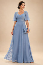 Lightweight Sheath Tea-Length Chiffon Mother of the Bride & Groom Dresses with Cowl Neck & Ruched Waist (SHI22500689)