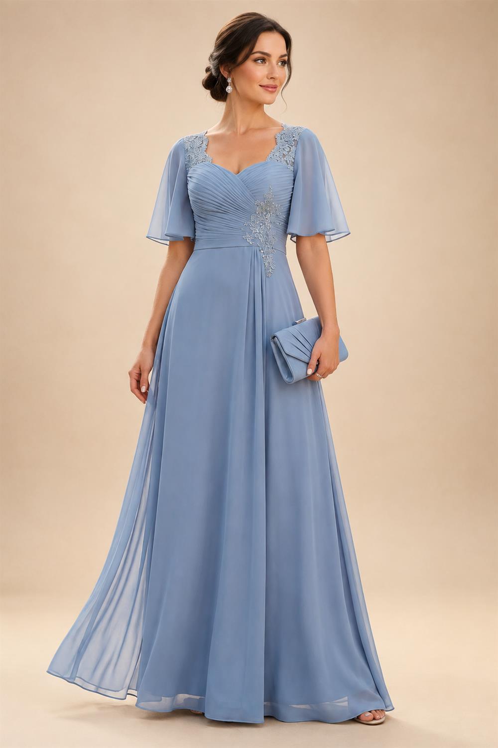 Lightweight Sheath Tea-Length Chiffon Mother of the Bride & Groom Dresses with Cowl Neck & Ruched Waist (SHI22500689)