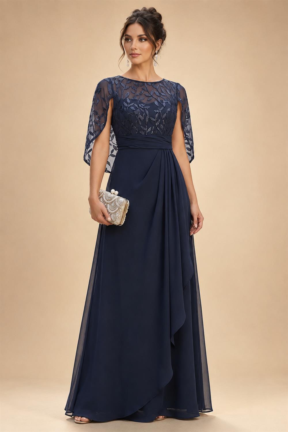 Chiffon A-Line/Princess Scoop Neck Floor-Length Mother of the Bride & Groom Dresses with Tiered Layers (SHI22501536)