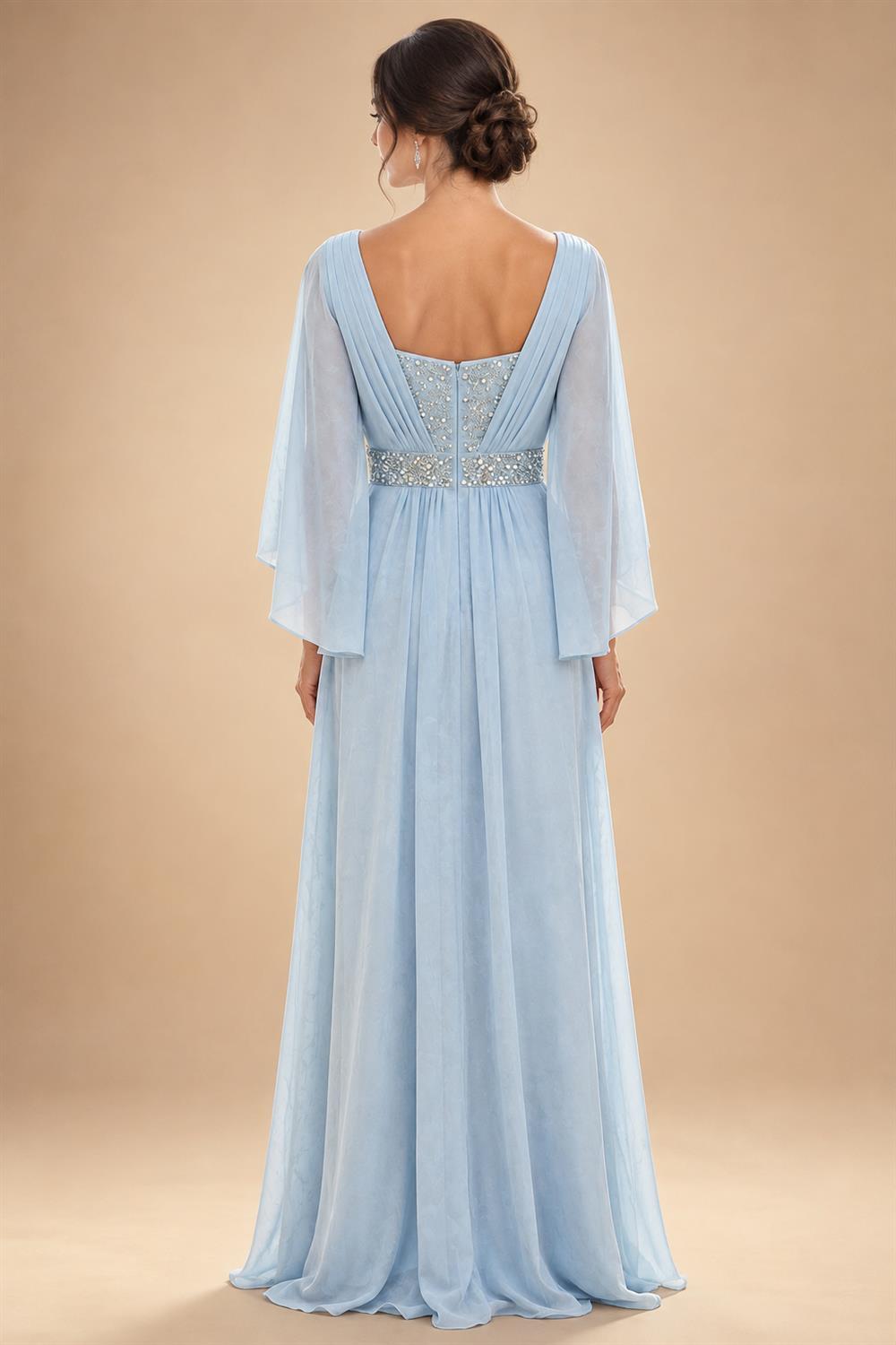 Sheath Chiffon Cape Sleeves Maxi Mother of the Bride & Groom Dresses with Ruched Waist (SHI22500727)