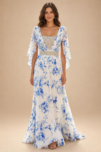 A-Line Chiffon Cape Sleeves Floor-Length Mother of the Bride & Groom Dresses with Ruched Waist (SHI22500705)