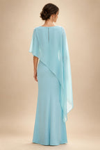 Cape Sleeve Jacquard Satin Ruched Mother of the Bride Dresses 2 Piece (SHI22500528)