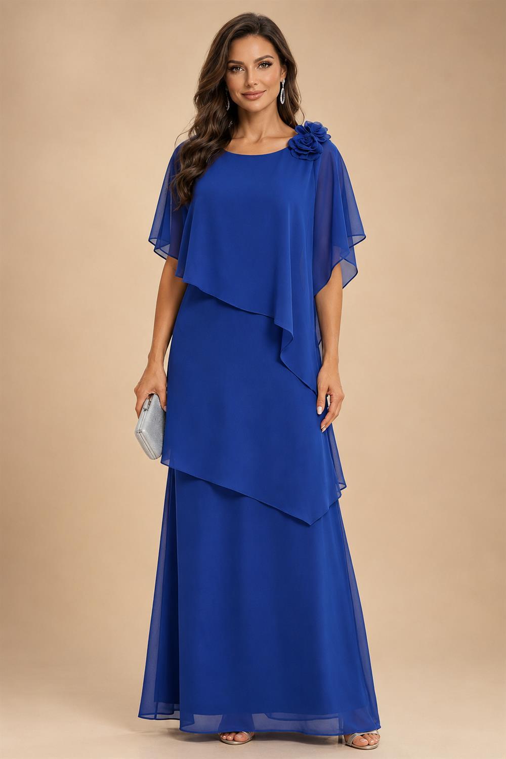 Chiffon A-Line/Princess Scoop Neck Floor-Length Mother of the Bride & Groom Dresses with Tiered Layers (SHI22501536)