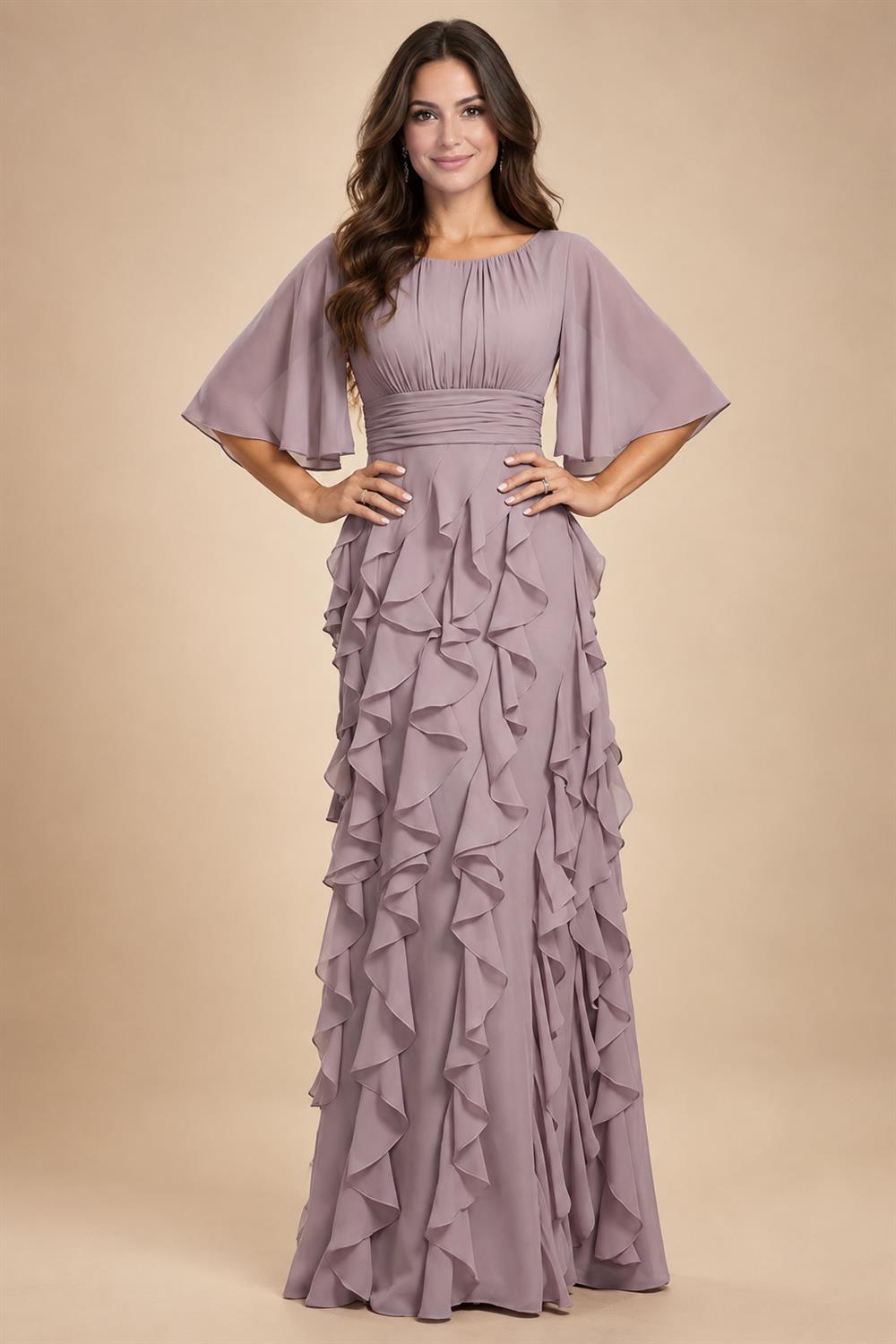 A-Line/Princess Scoop Neck Chiffon Maxi Mother of the Bride & Groom Dresses with Ruffles (SHI22501599)