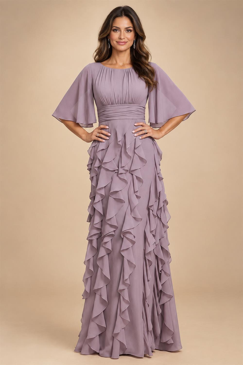 A-Line/Princess V-Neck Chiffon Floor-Length Mother of the Bride & Groom Dresses with Lace Appliques & Ruffles (SHI22501563)