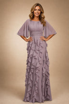 A-Line Chiffon Tiered Ruffles Mother of the Bride & Groom Dresses with Ruched Waist (SHI22500724)
