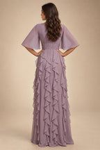 A-Line Chiffon Tiered Ruffles Mother of the Bride & Groom Dresses with Ruched Waist (SHI22500724)