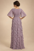 A-Line/Princess V-Neck Chiffon Floor-Length Mother of the Bride & Groom Dresses with Lace Appliques & Ruffles (SHI22501563)