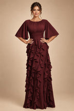 A-Line Chiffon Tiered Ruffles Mother of the Bride & Groom Dresses with Ruched Waist (SHI22500724)