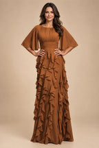 A-Line Chiffon Tiered Ruffles Mother of the Bride & Groom Dresses with Ruched Waist (SHI22500724)