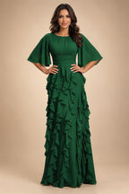 A-Line Chiffon Tiered Ruffles Mother of the Bride & Groom Dresses with Ruched Waist (SHI22500724)
