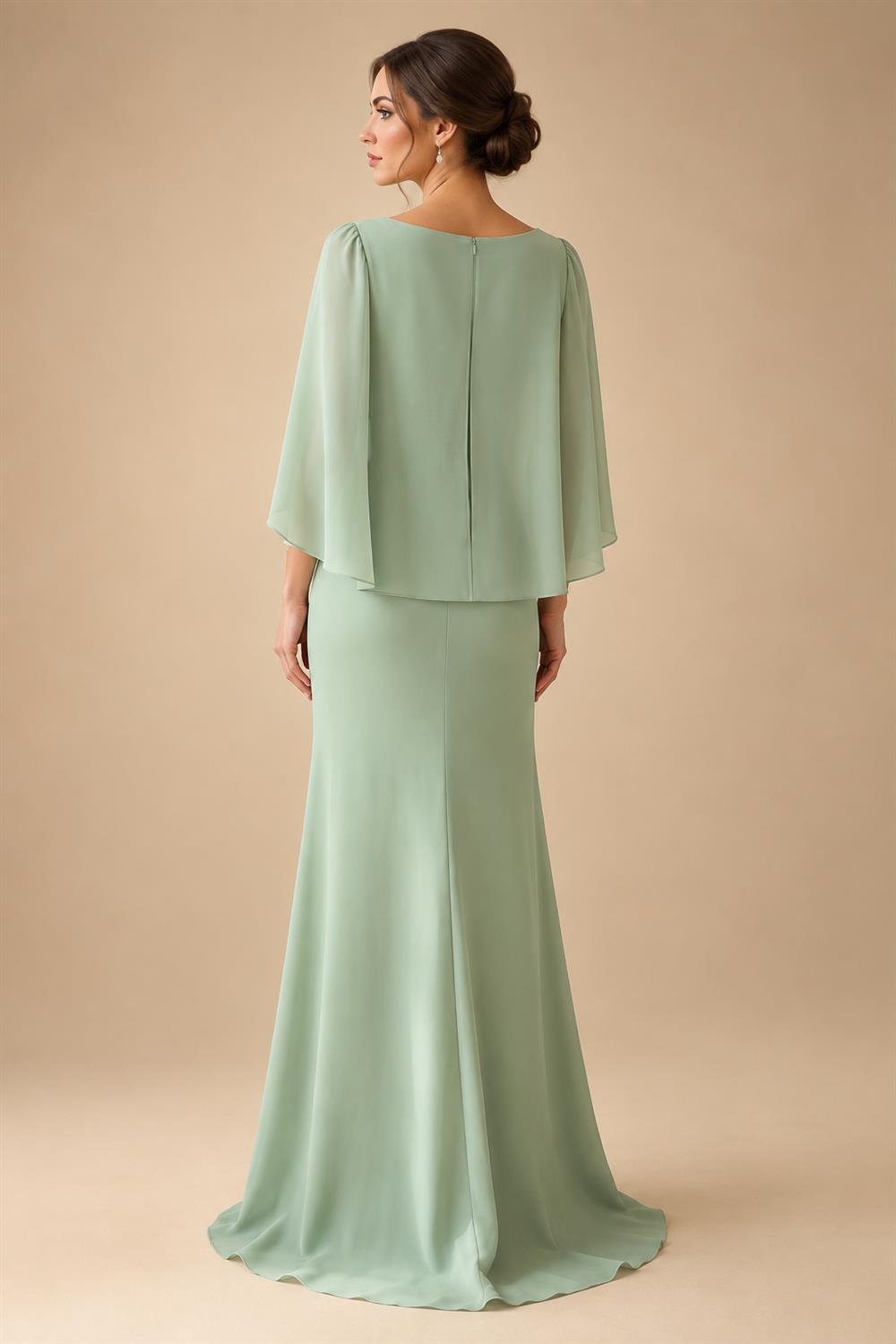 Sheath Chiffon Cape Sleeves Maxi Mother of the Bride & Groom Dresses with Ruched Waist (SHI22500727)