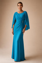 Sheath Chiffon Cape Sleeves Maxi Mother of the Bride & Groom Dresses with Ruched Waist (SHI22500727)