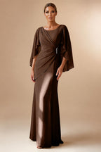 Sheath Chiffon Cape Sleeves Maxi Mother of the Bride & Groom Dresses with Ruched Waist (SHI22500727)