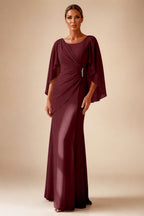 Sheath Chiffon Cape Sleeves Maxi Mother of the Bride & Groom Dresses with Ruched Waist (SHI22500727)