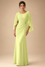 Sheath Chiffon Cape Sleeves Maxi Mother of the Bride & Groom Dresses with Ruched Waist (SHI22500727)