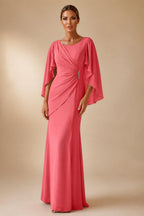Sheath Chiffon Cape Sleeves Maxi Mother of the Bride & Groom Dresses with Ruched Waist (SHI22500727)