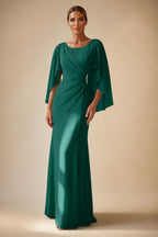 Sheath Chiffon Cape Sleeves Maxi Mother of the Bride & Groom Dresses with Ruched Waist (SHI22500727)