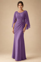 Sheath Chiffon Cape Sleeves Maxi Mother of the Bride & Groom Dresses with Ruched Waist (SHI22500727)