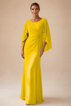 Sheath Chiffon Cape Sleeves Maxi Mother of the Bride & Groom Dresses with Ruched Waist (SHI22500727)