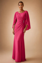 Sheath Chiffon Cape Sleeves Maxi Mother of the Bride & Groom Dresses with Ruched Waist (SHI22500727)