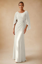 Sheath Chiffon Cape Sleeves Maxi Mother of the Bride & Groom Dresses with Ruched Waist (SHI22500727)