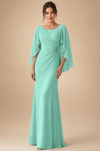 Sheath Chiffon Cape Sleeves Maxi Mother of the Bride & Groom Dresses with Ruched Waist (SHI22500727)