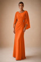 Sheath Chiffon Cape Sleeves Maxi Mother of the Bride & Groom Dresses with Ruched Waist (SHI22500727)
