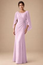 Sheath Chiffon Cape Sleeves Maxi Mother of the Bride & Groom Dresses with Ruched Waist (SHI22500727)