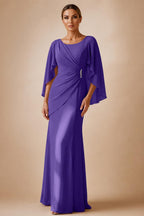 Sheath Chiffon Cape Sleeves Maxi Mother of the Bride & Groom Dresses with Ruched Waist (SHI22500727)