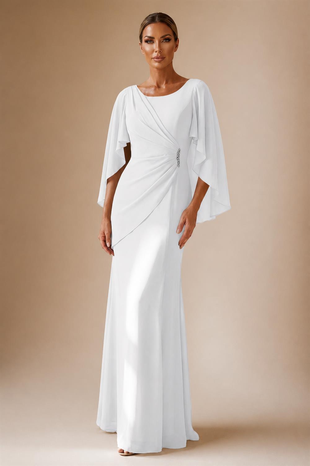 Sheath Chiffon Cape Sleeves Maxi Mother of the Bride & Groom Dresses with Ruched Waist (SHI22500727)
