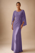 Sheath Chiffon Cape Sleeves Maxi Mother of the Bride & Groom Dresses with Ruched Waist (SHI22500727)