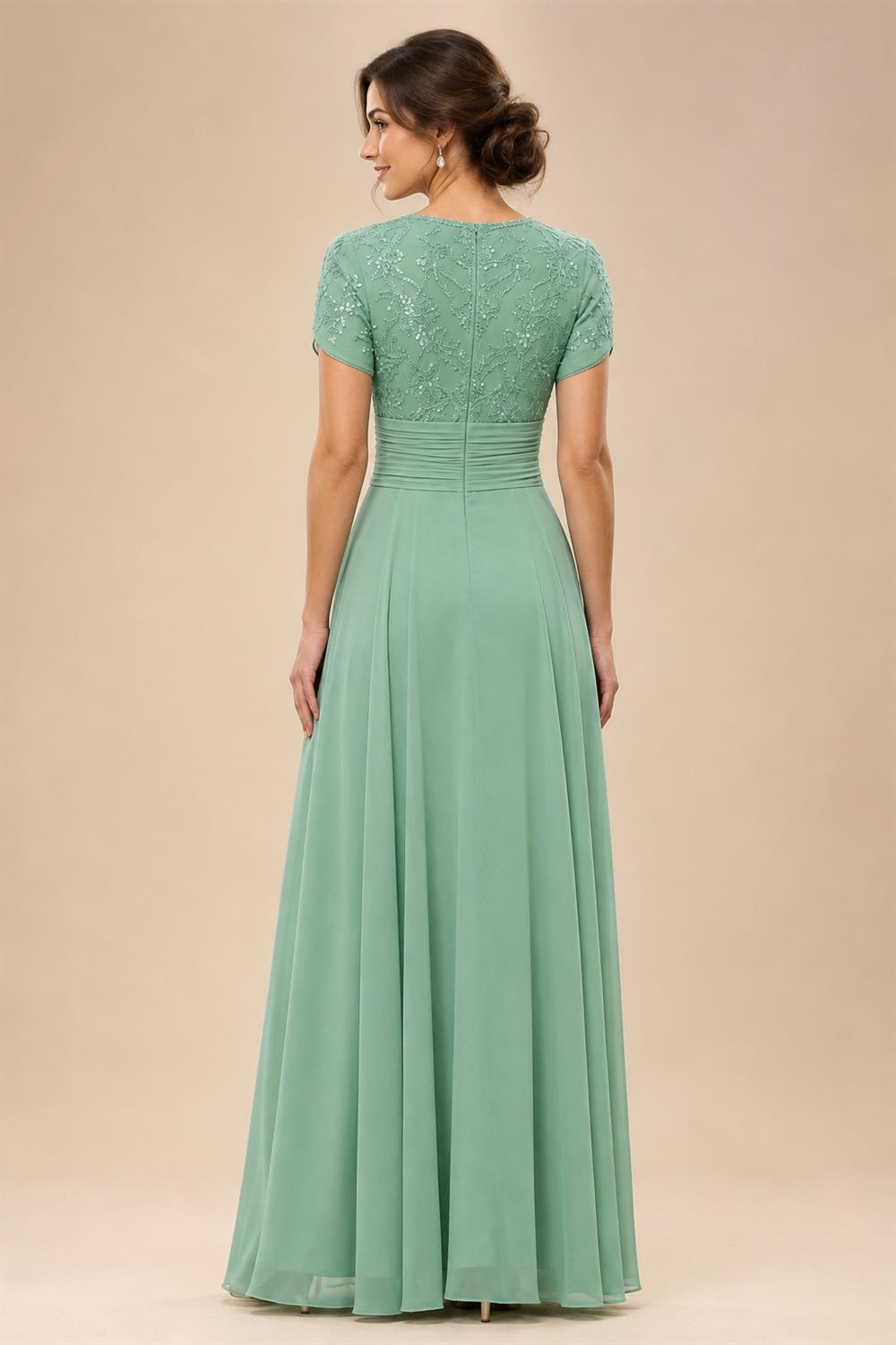Sheath Chiffon Floral Print Cape Sleeves Mother of the Bride & Groom Dresses for Formal Wedding (SHI22500682)