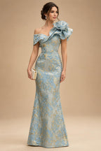 Sheath Floral Jacquard Off Shoulder Mother of the Bride & Groom Dresses with Flower (SHI22500777)