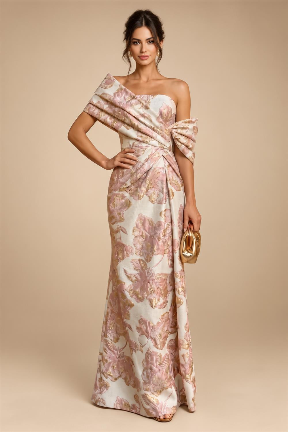 Sheath Floral Jacquard Off Shoulder Mother of the Bride & Groom Dresses with Flower (SHI22500777)