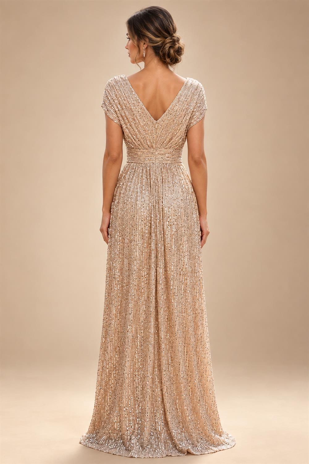 Sequin Floral A-Line/Princess V-Neck Floor-Length Mother of the Bride & Groom Dresses with 3D Flowers & Pleats (SHI22501348)