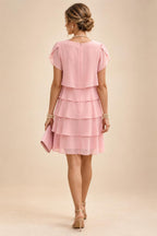 Chiffon A-Line/Princess Scoop Neck Short Mother of the Bride & Groom Dresses Tiered (SHI22500912)